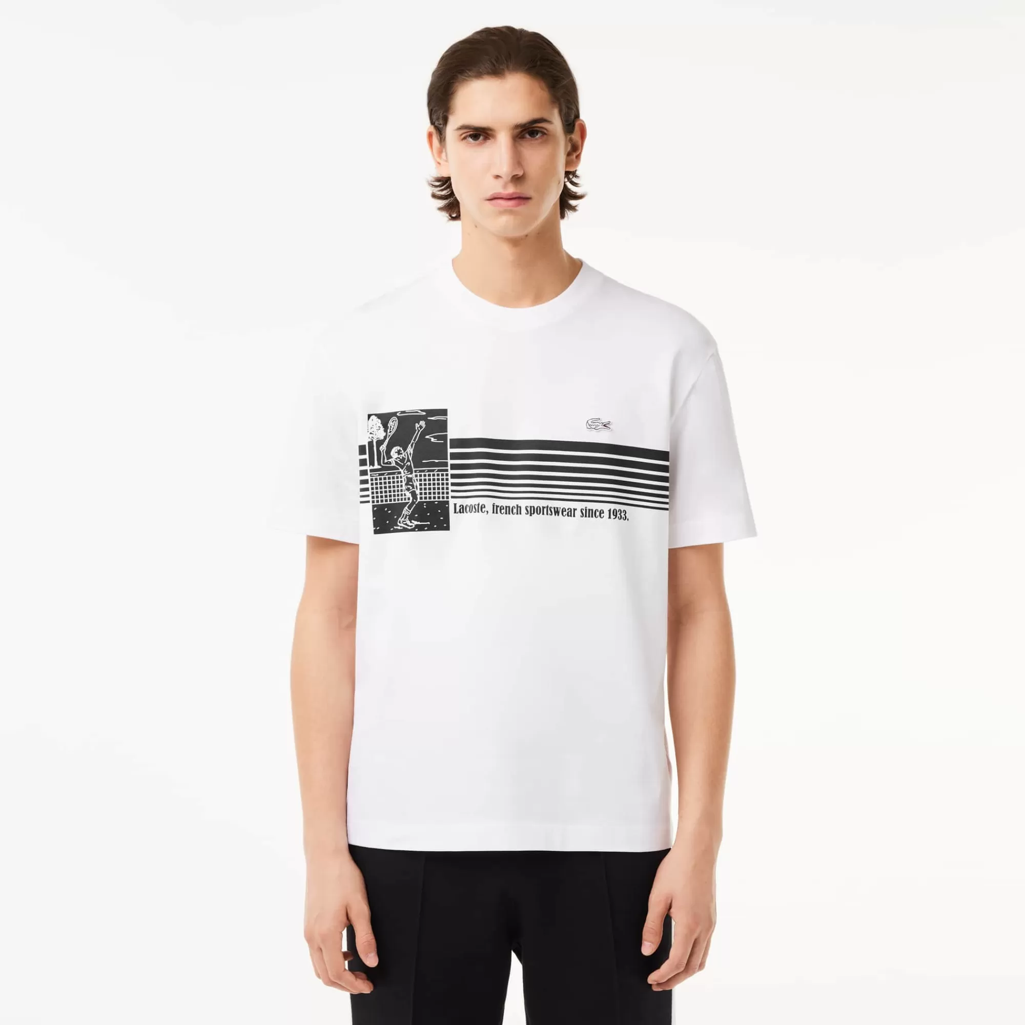 LACOSTE T-Shirts^T-shirt em Algodão Grosso de Fabrico Francês