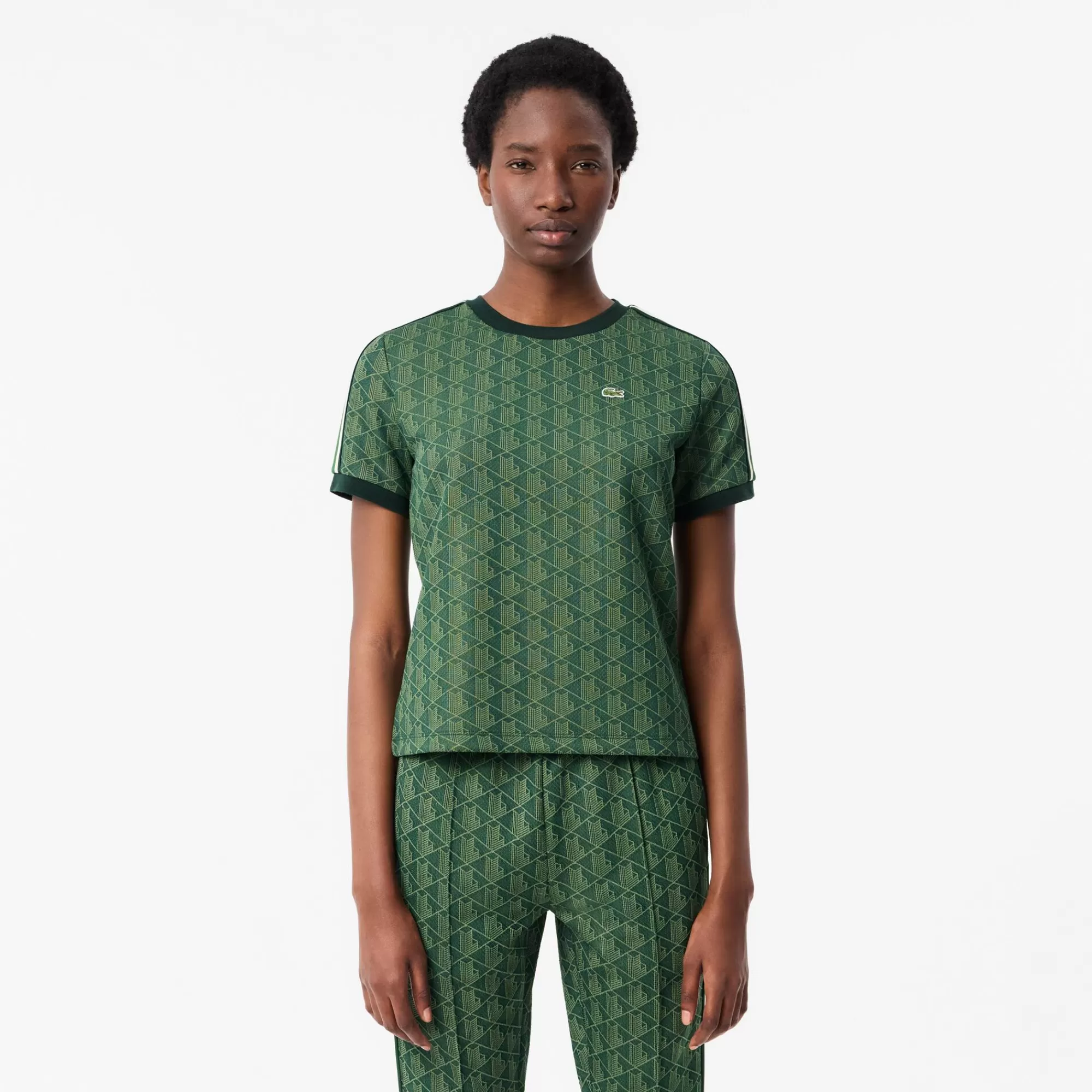 MULHER LACOSTE T-Shirts^T-shirt Slim Fit em Jacquard com Monograma