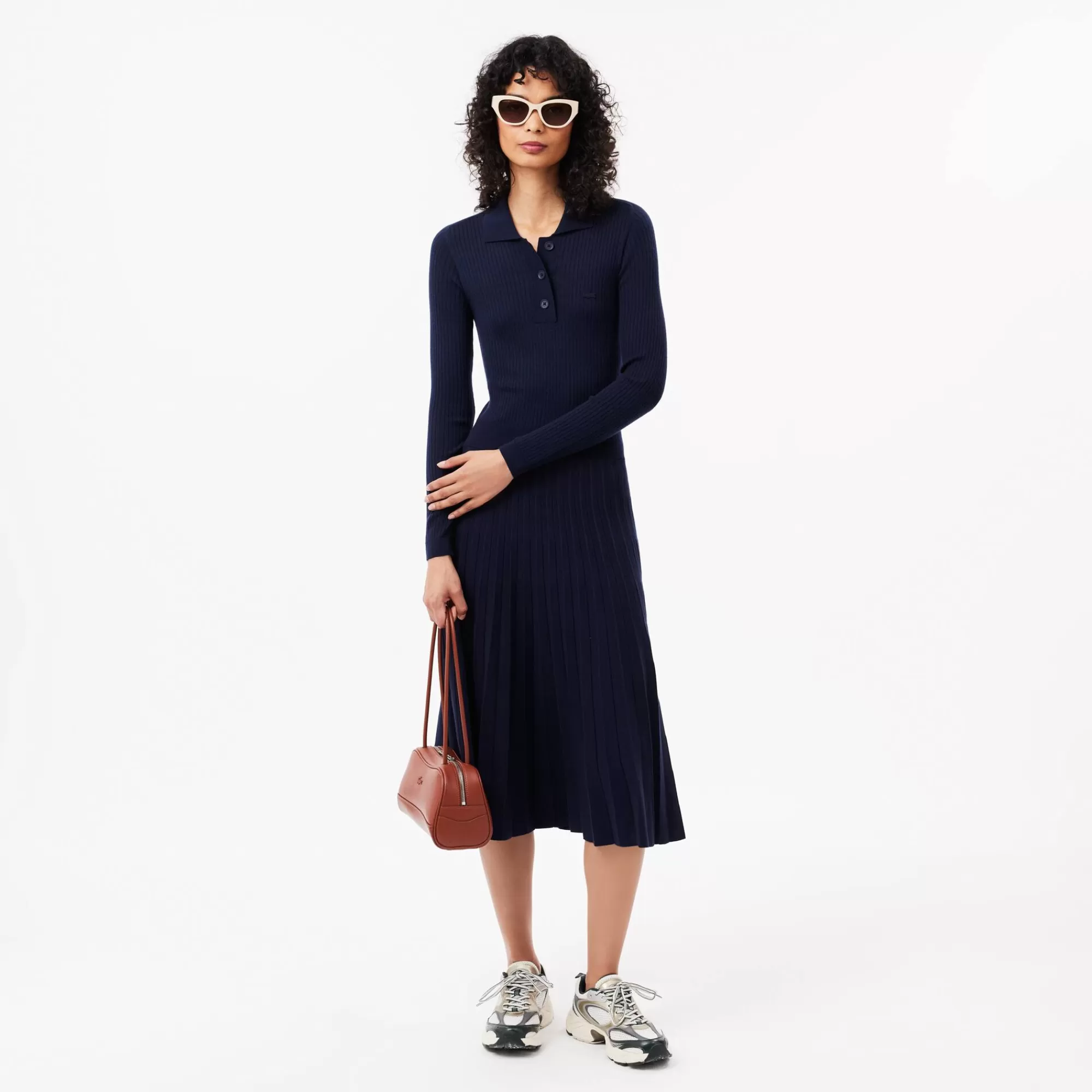 MULHER LACOSTE Vestidos & Saias^Vestido de Manga Comprida em Lã Canelada