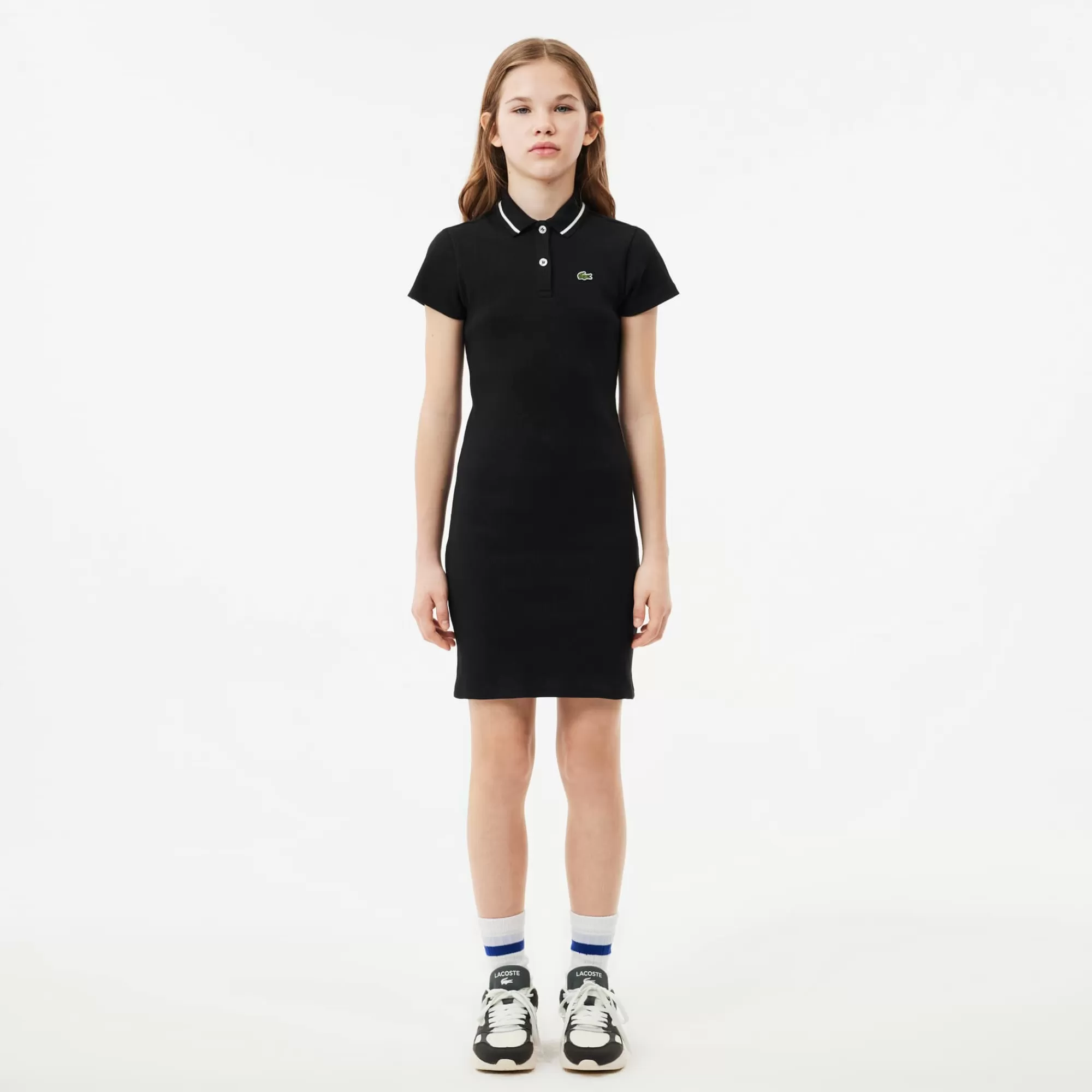 Crianças LACOSTE Moda Menina | Moda Menina^Vestido tipo polo em malha canelada