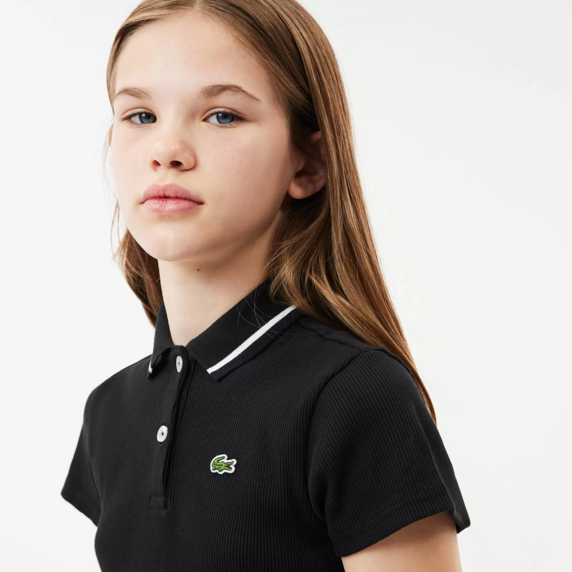 Crianças LACOSTE Moda Menina | Moda Menina^Vestido tipo polo em malha canelada